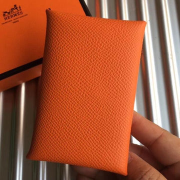 HERM Calvi Card Holder In Orange Epsom Leather