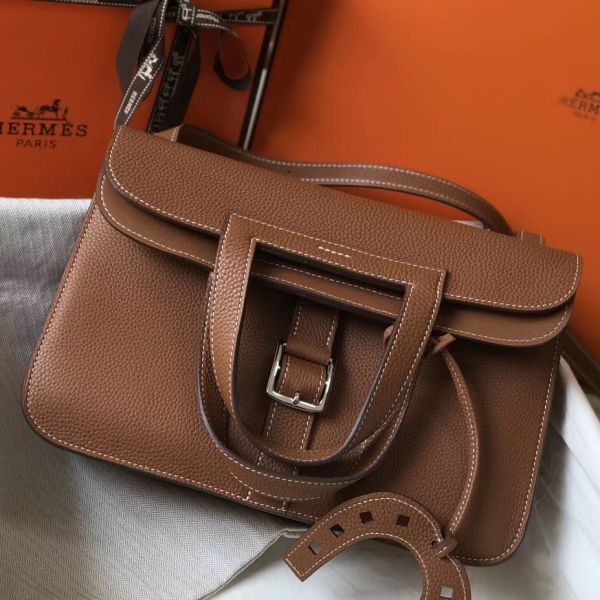 HERM Halzan 31cm Bag In Gold Clemence Leather