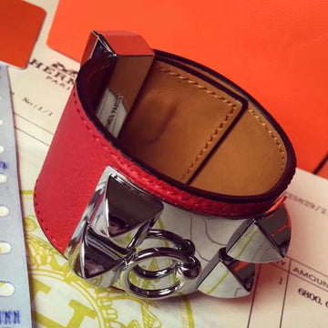 HERM Red Epsom Collier de Chien Bracelet Size S