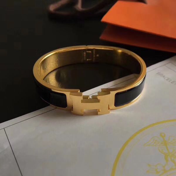 HERM Black Enamel Clic H PM Bracelet