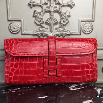 HERM Jige Elan 29 Clutch In Red Crocodile Leather