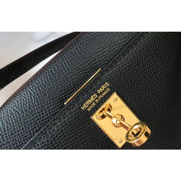 HERM Kelly Mini II Bag In Black Epsom Leather GHW