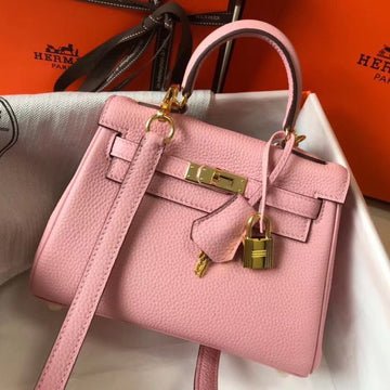 HERM Kelly 20cm Bag In Pink Clemence Leather GHW
