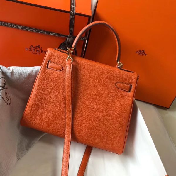 HERM Kelly 25cm Retourne Bag In Orange Togo Leather