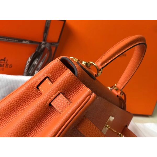HERM Kelly 25cm Retourne Bag In Orange Togo Leather