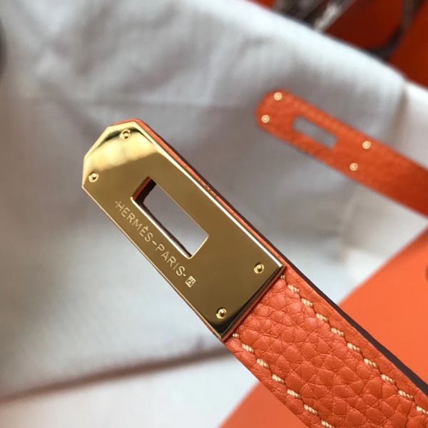 HERM Kelly 25cm Retourne Bag In Orange Togo Leather