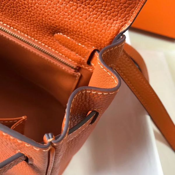 HERM Kelly 25cm Retourne Bag In Orange Togo Leather