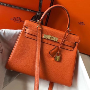 HERM Kelly 25cm Retourne Bag In Orange Togo Leather