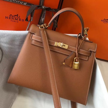 HERM Kelly 25cm Sellier Bag In Gold Epsom Leather