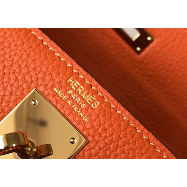 HERM Kelly 28cm Bag In Orange Clemence Leather GHW