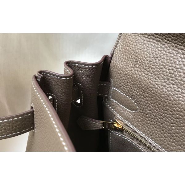 HERM Kelly 28cm Bag In Taupe Grey Clemence Leather GHW