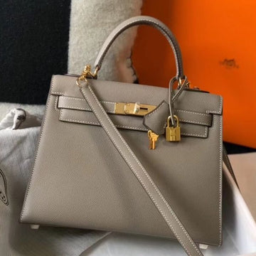 HERM Kelly 28cm Bag In Gris Asphalt Epsom Leather GHW
