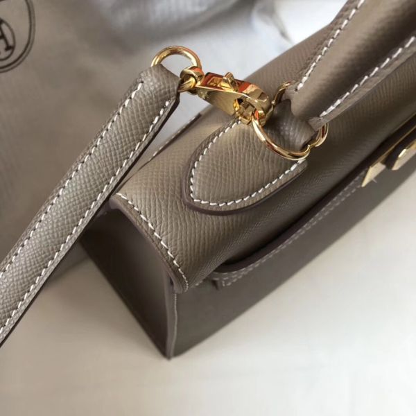 HERM Kelly 28cm Bag In Taupe Grey Epsom Leather GHW