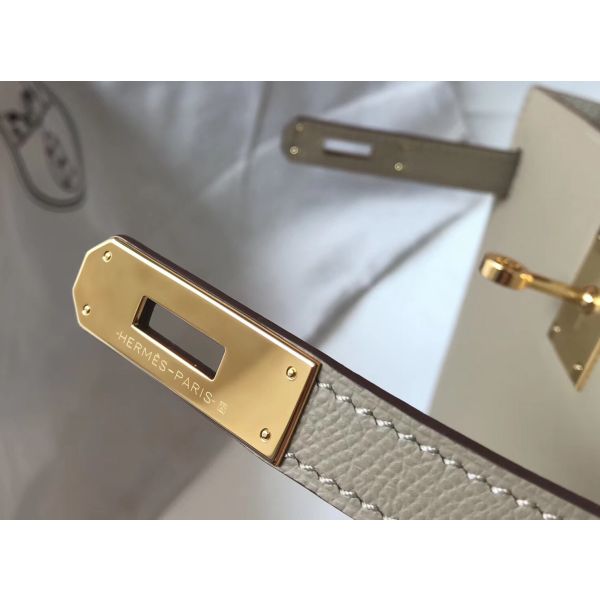 HERM Kelly 28cm Bag In Gris Tourterelle Epsom Leather GHW