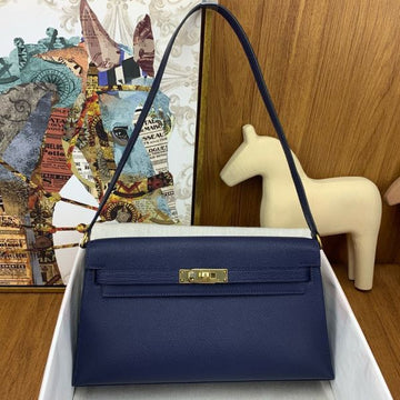 HERM Kelly Elan Handmade Bag In Blue Saphir Chevre Mysore Leather