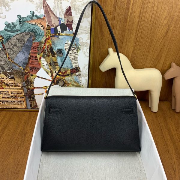 HERM Kelly Elan Handmade Bag In Black Chevre Mysore Leather