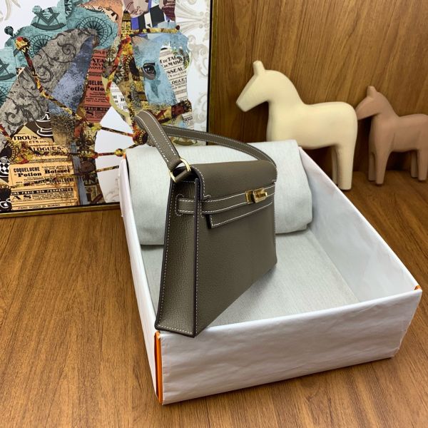 HERM Kelly Elan Handmade Bag In Taupe Chevre Mysore Leather