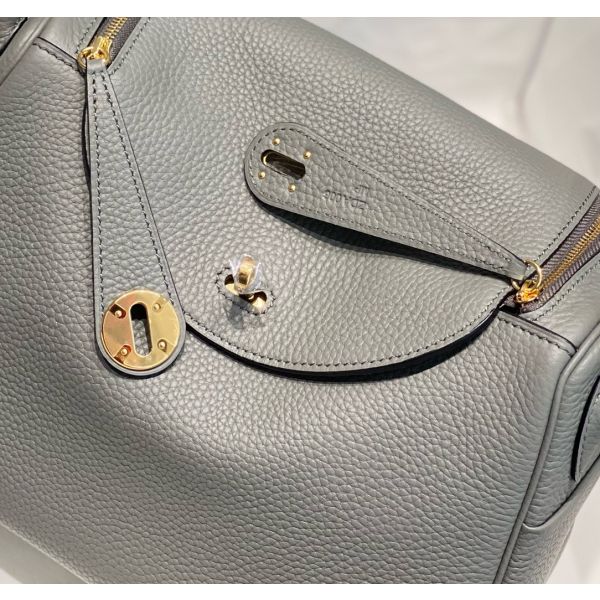 HERM Lindy 26cm Bag In Gris Meyer Clemence Leather GHW