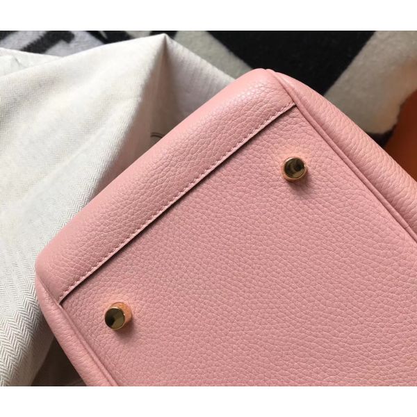HERM Lindy 30cm Bag In Pink Clemence Leather GHW