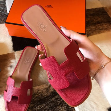 HERM Oran Slide Sandals In Red Clemence Leather