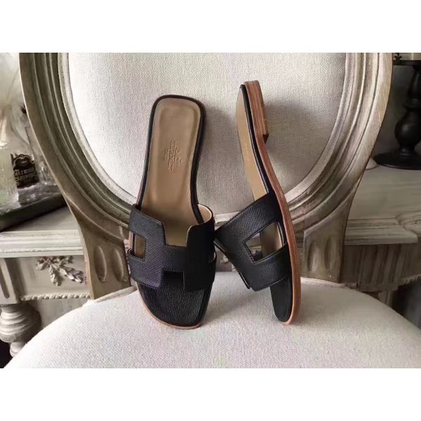 HERM Oran Sandals In Black Epsom Leather
