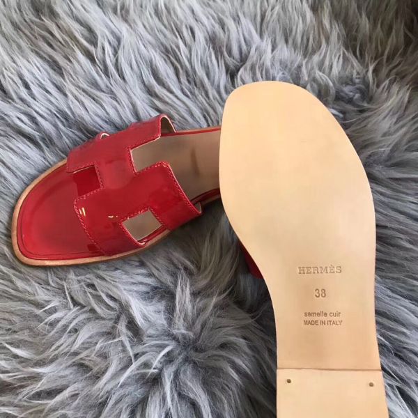 HERM Oran Sandals In Red Patent Leather