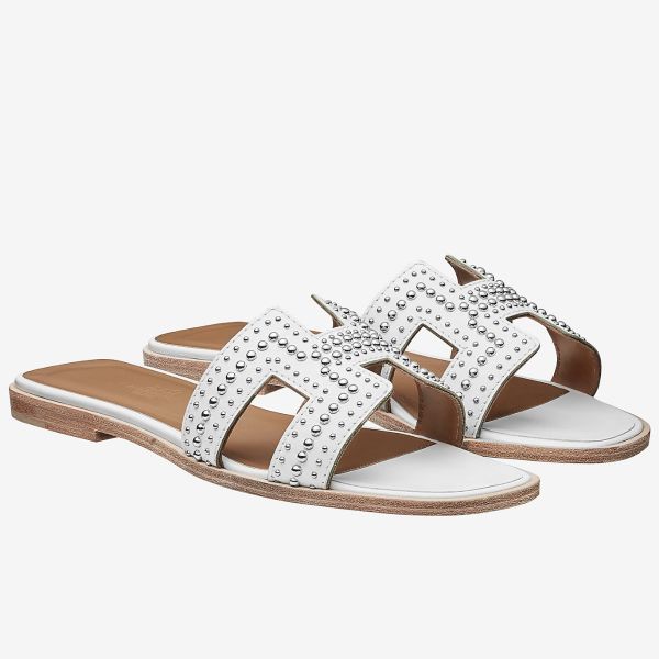 HERM Oran Studs Sandals In White Leather