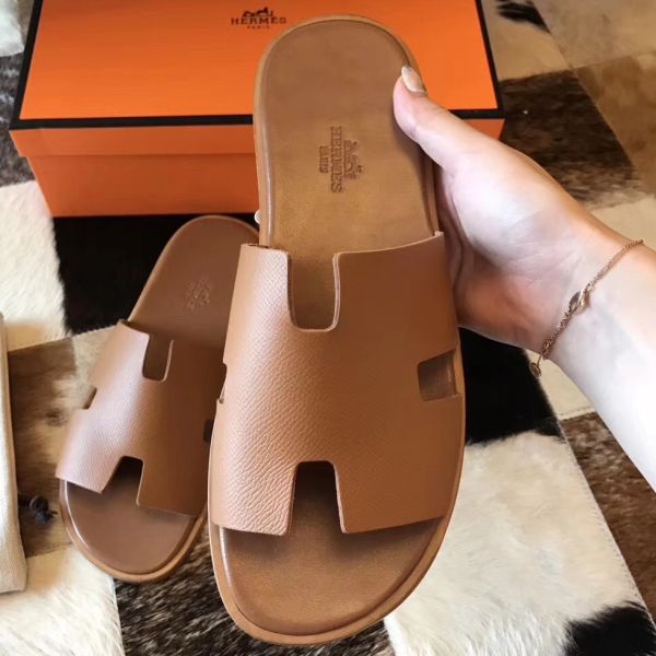 HERM Izmir Sandals In Brown Epsom Leather