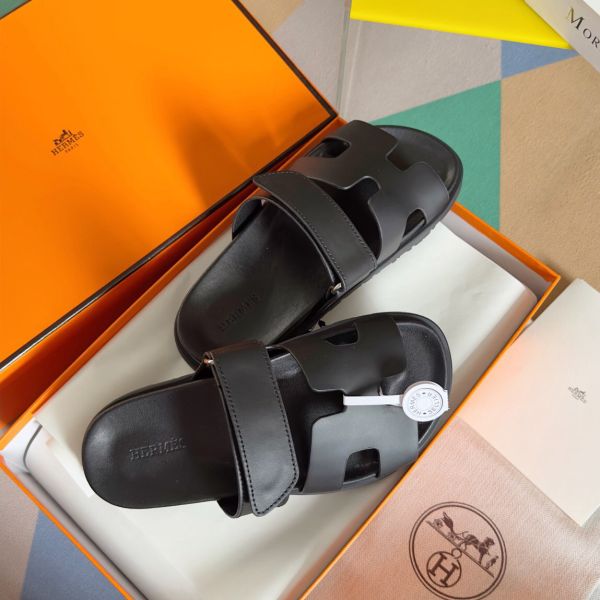 HERM Men's Chypre Sandals in Black Calfskin