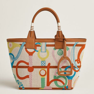 HERM Steeple 25 Bag in H Plume Canvas with Clic Clac Panoplie Equestre