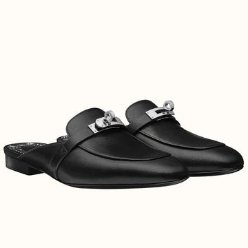 HERM Oz Mules In Noir Calfskin