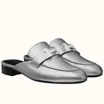 HERM Trocadero Mules In Silver Nappa Leather