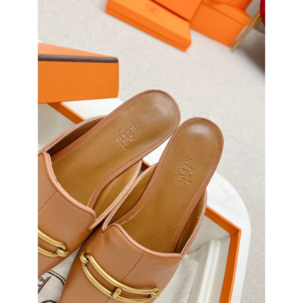 HERM Esmee Mules in Brown Calfskin