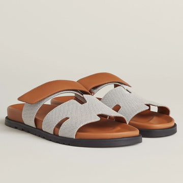 HERM Women's Chypre Sandals In Canvas with Brown Leather