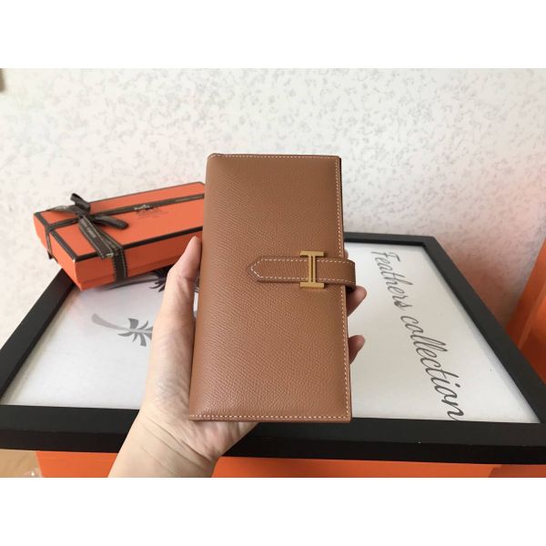 HERM Brown Epsom Bearn Gusset Wallet