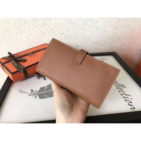 HERM Brown Epsom Bearn Gusset Wallet