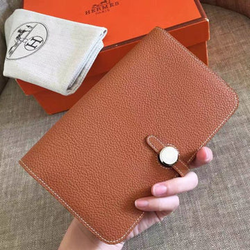 HERM Dogon Duo Wallet In Gold Clemence Leather