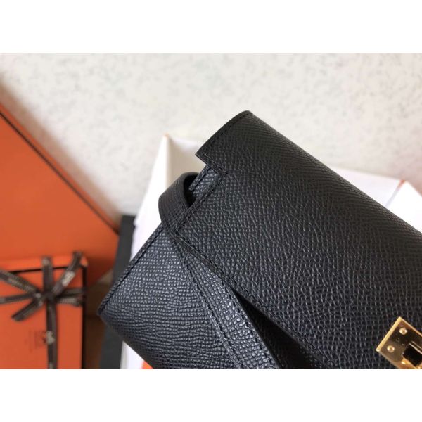HERM Kelly Classic Long Wallet In Black Epsom Leather