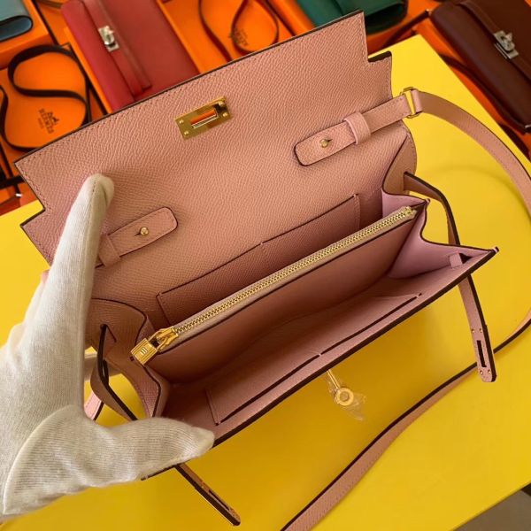 HERM Kelly Classique To Go Wallet In Pink Epsom Calfskin
