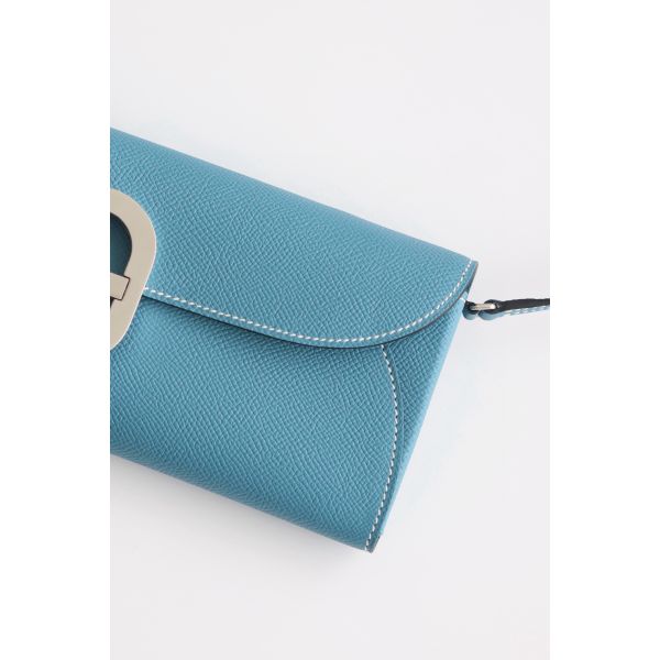 HERM Maillon To Go Wallet in Blue Jean Epsom Calfskin