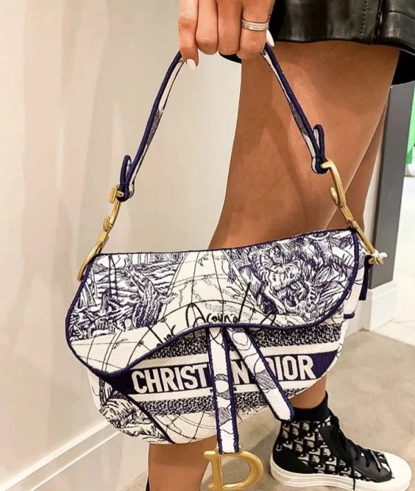 Dior Saddle Bag | Blue Embroidery