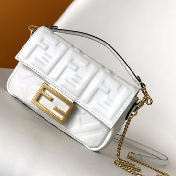 Mini Baguette Bag 20 With FF Motif White Leather Ghw