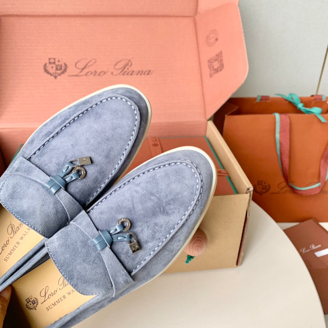 Loro Piana Dark Grey Suede Summer Charms Walk Loafers