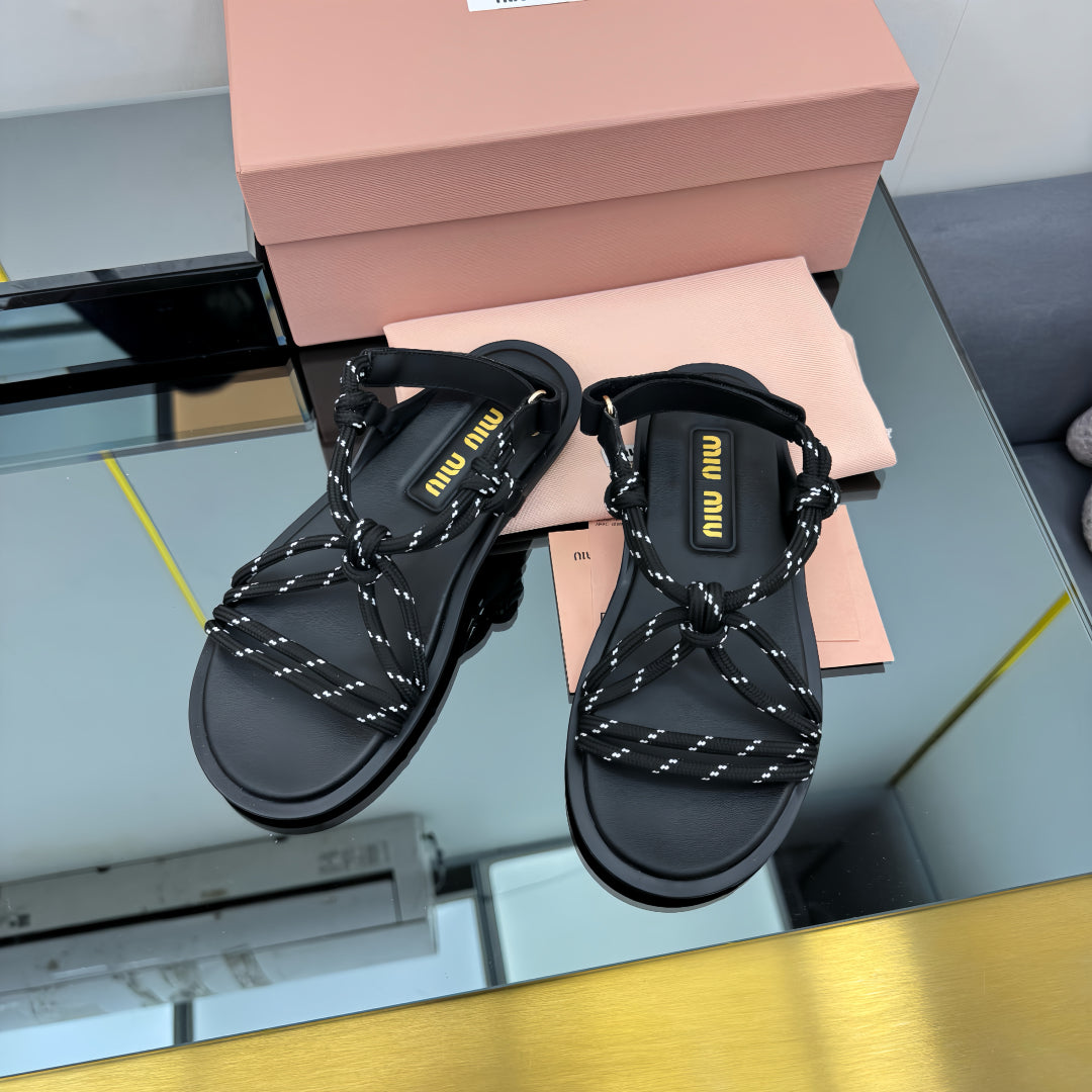 RIVIERE SANDALS IN BLACK CALFSKIN AND BLACK CORD