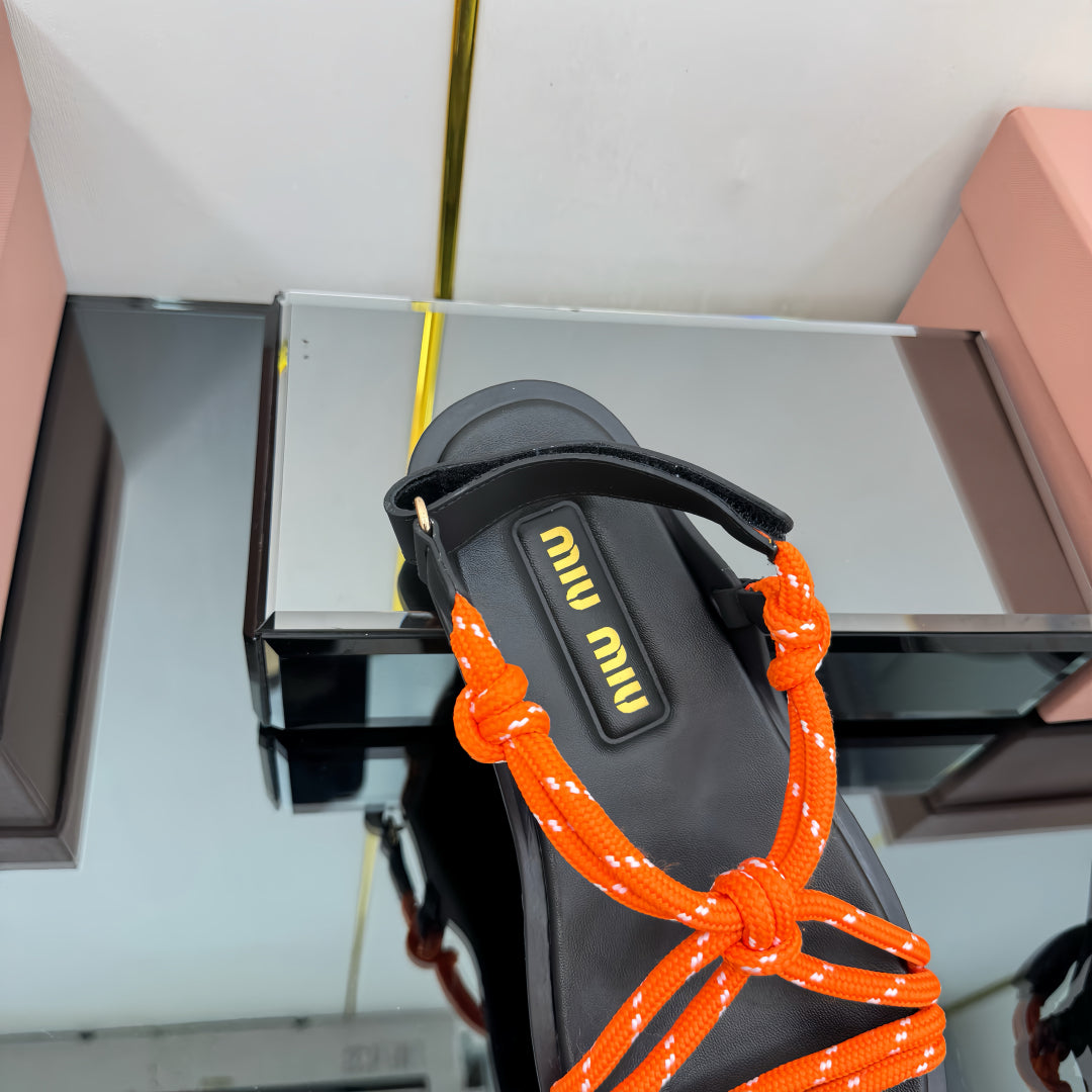 RIVIERE SANDALS IN BLACK CALFSKIN ORANGE CORD