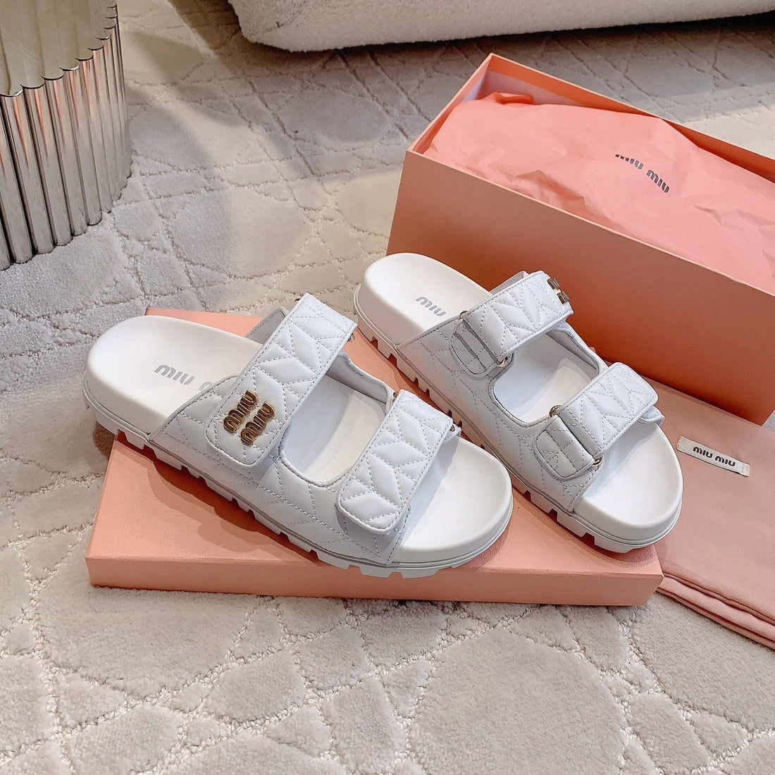White Stylized Slippers Sheepskin