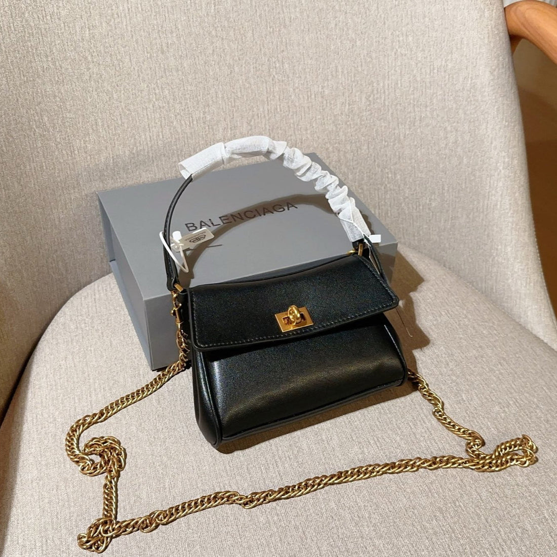 RODEO NANO BAG WITH CHAIN 17 IN BLACK SMOOTH CALFSKIN GOLD HARDWARE