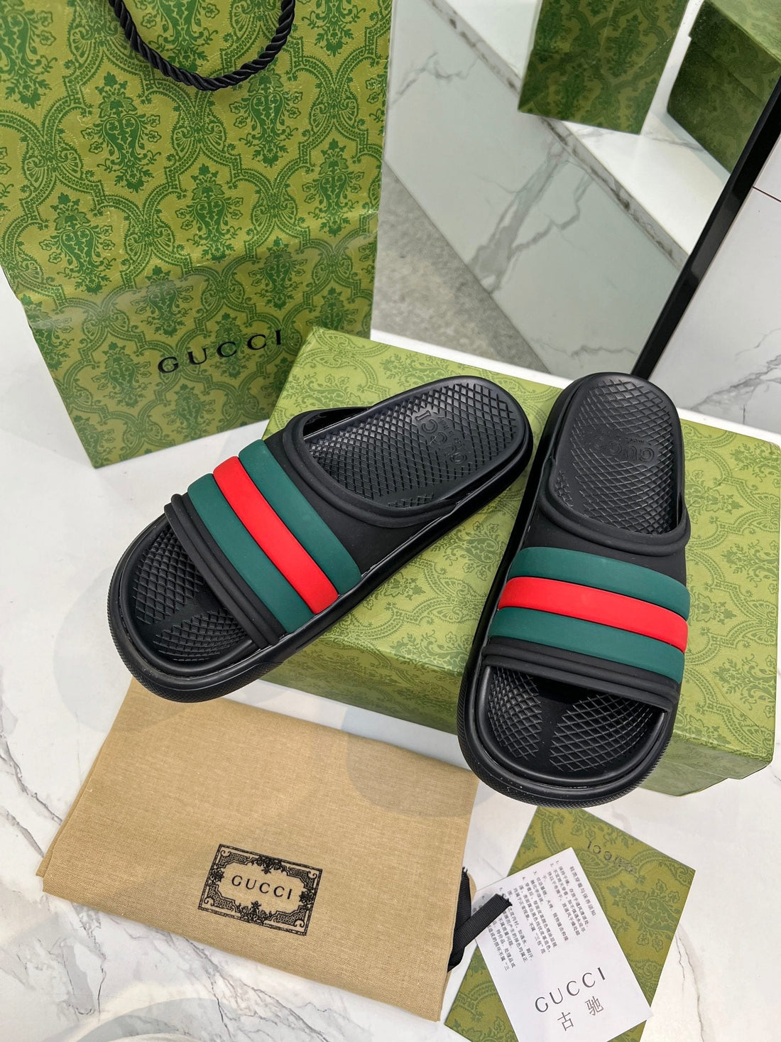 PLATFORM SLIPPERS IN BLACK MIX GREEN AND RED IMPORTED TPU