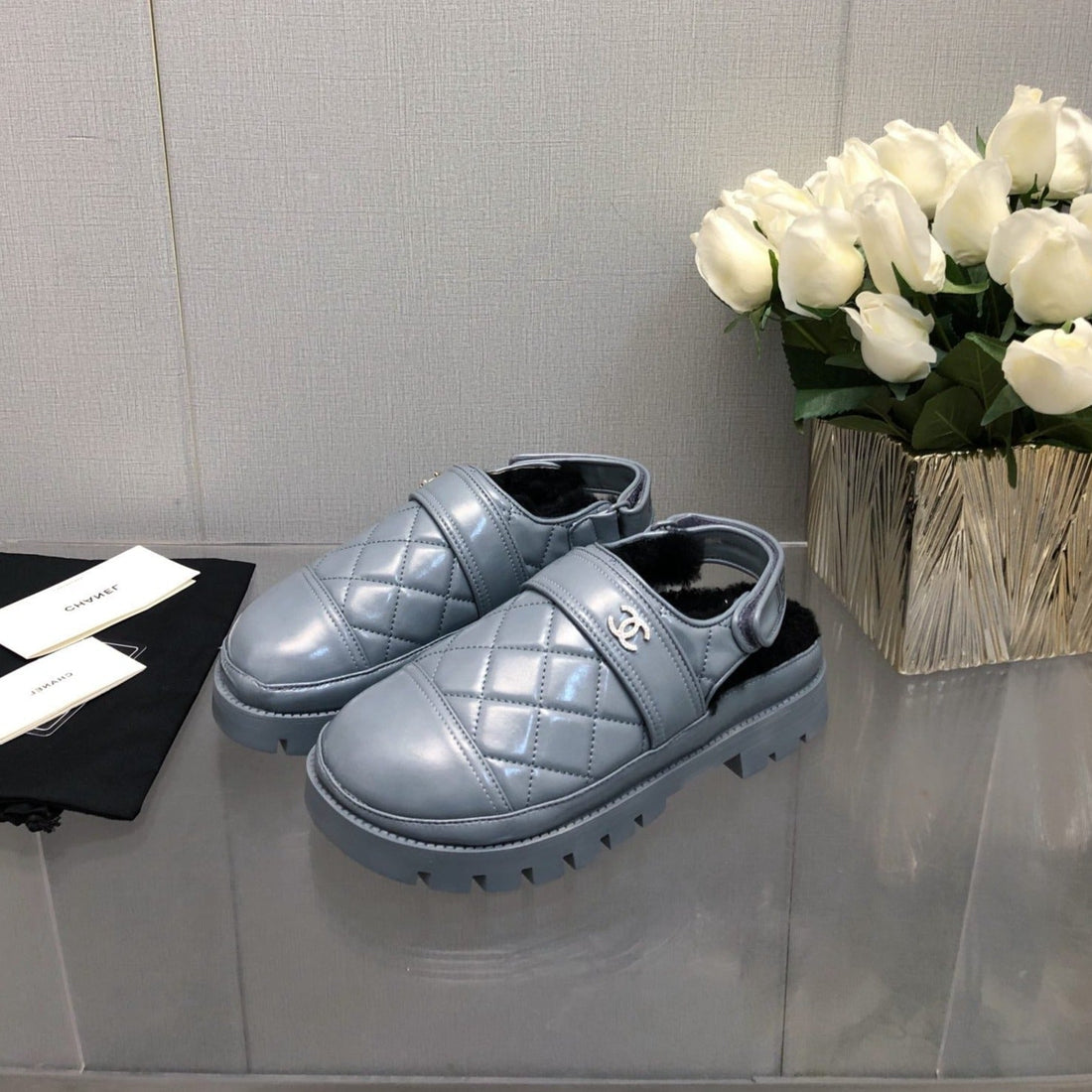 CHUNKY PLATFORM SHEARLING SLIPPER SAPHIRE BLUE LAMBSKIN