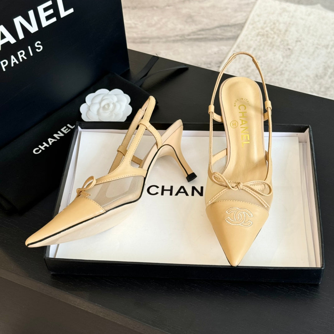 MESH LOGO SLINGBACKS IN BEIGE LAMBSKIN